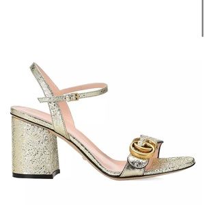 Gucci Marmont GG Ankle Strap Sandals Gold